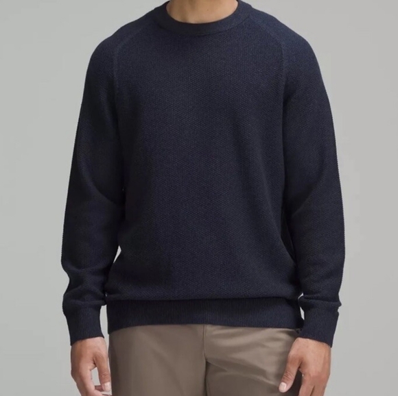 Lululemon Textured Knit Crewneck Sweater Men’s Large Navy Blue Coolmax M3ENFS L - Picture 1 of 8